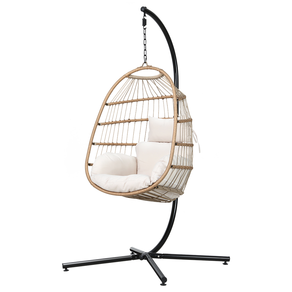 HM-EGG-ROPE-XD-YE-202502281546-07 Gardeon Outdoor Egg Swing Chair Wicker Rope Furniture Pod Stand Foldable Yellow - Image 7