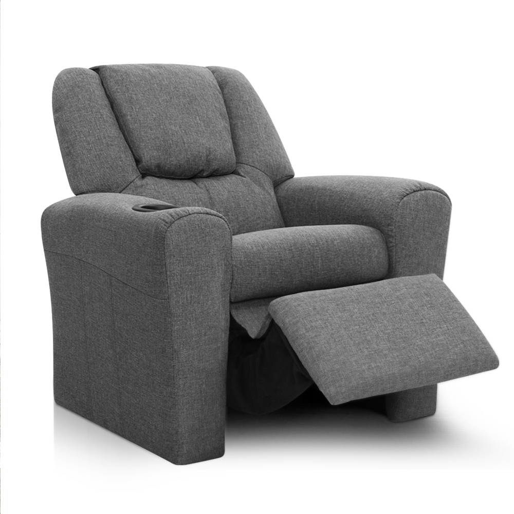KID-RECLINER-GY-02 Keezi Kids Recliner Chair Linen Soft Sofa Lounge Couch Children Armchair Grey - Image 3