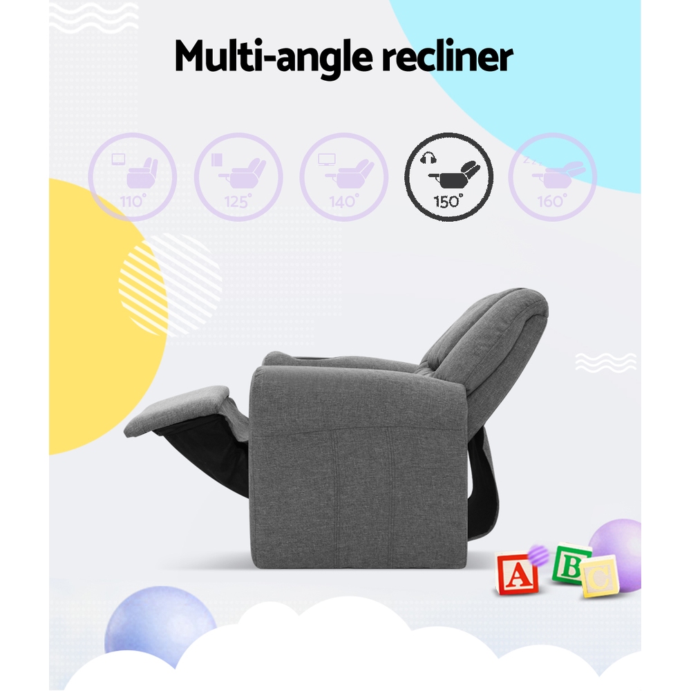 KID-RECLINER-GY-04 Keezi Kids Recliner Chair Linen Soft Sofa Lounge Couch Children Armchair Grey - Image 5