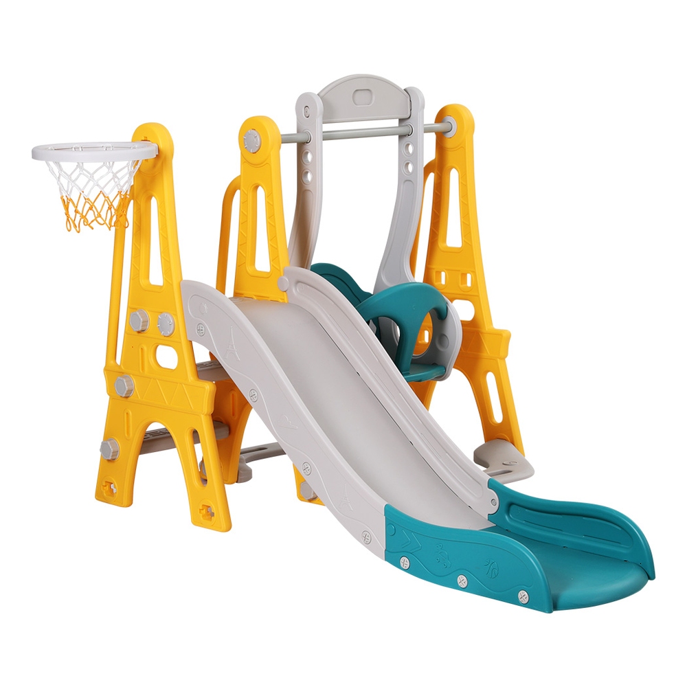 KPS-SLIDE-SWING-YE-174943-02 Keezi Kids Slide Swing Set Basketball Outdoor Toys Adjustable Height 140cm Green - Image 3