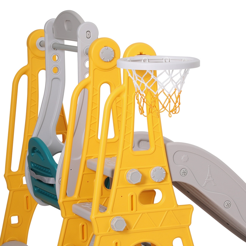 KPS-SLIDE-SWING-YE-174943-03 Keezi Kids Slide Swing Set Basketball Outdoor Toys Adjustable Height 140cm Green - Image 4
