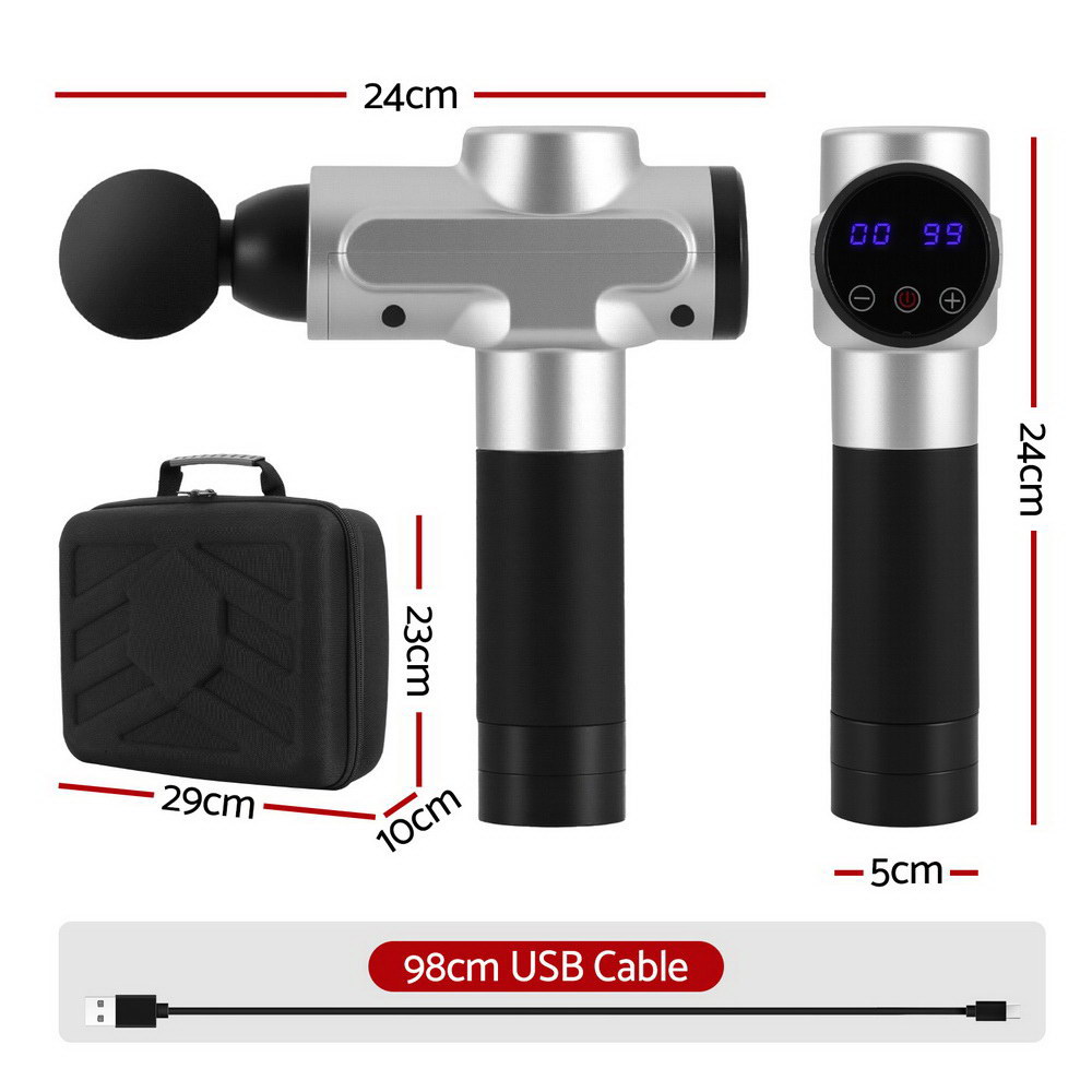 MG-B-2000-4H-SI-202506191526-01 Everfit Massage Gun 30 Speed 6 Heads Vibration Muscle Massager Chargeable Silver - Image 2