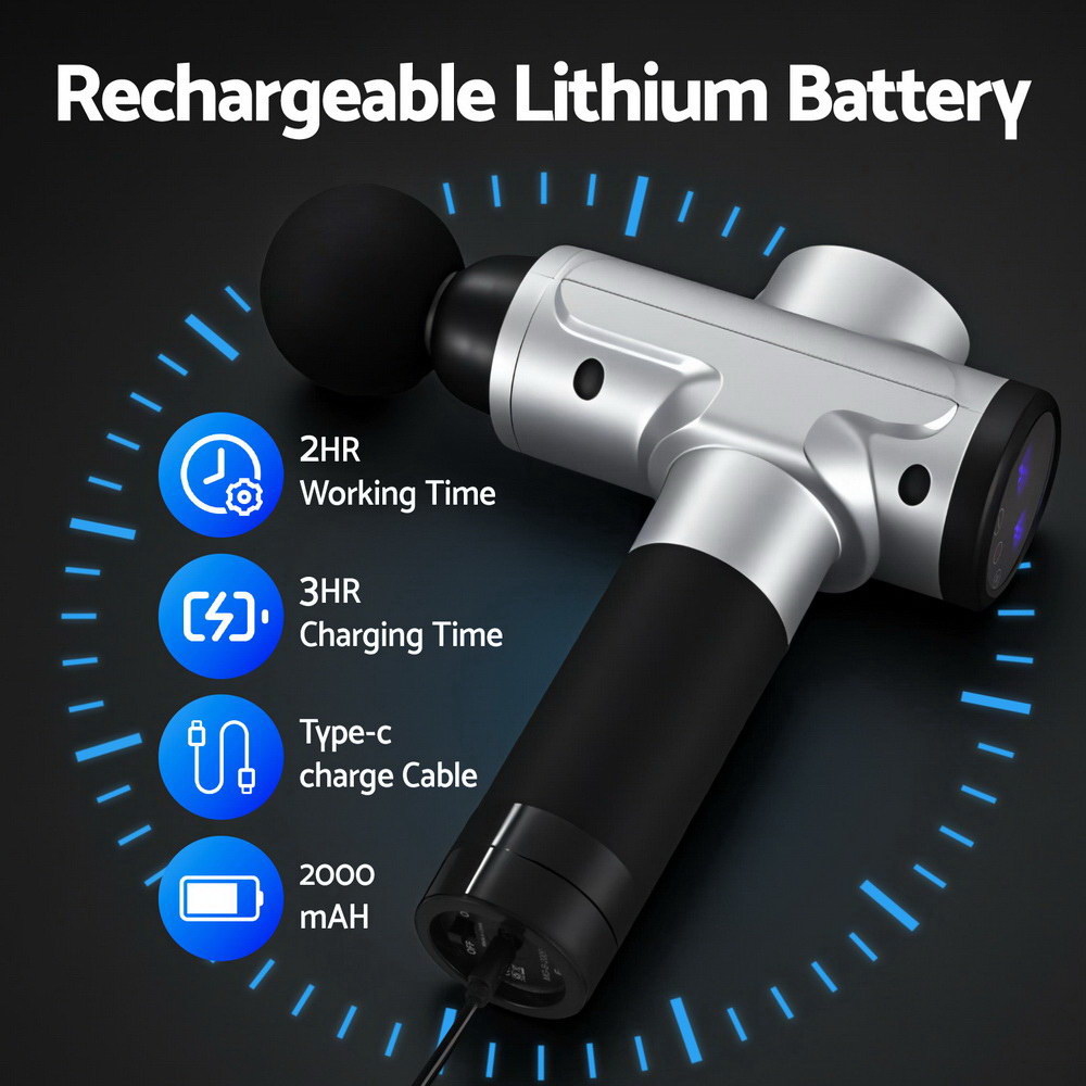 MG-B-2000-4H-SI-202506191526-03 Everfit Massage Gun 30 Speed 6 Heads Vibration Muscle Massager Chargeable Silver - Image 4