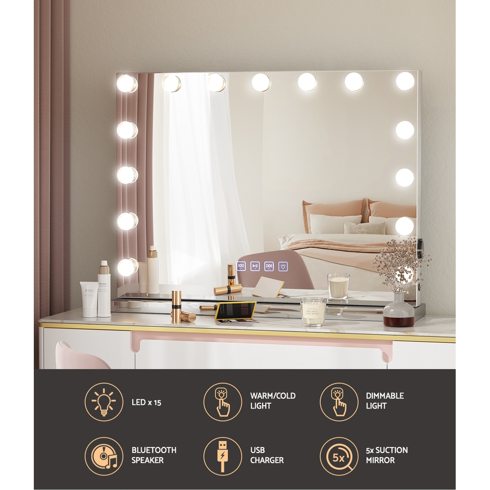 MM-E-FRAMELS-5846-GS-BT-48325-03 Embellir Bluetooth Makeup Mirror 58x46cm Hollywood Vanity with LED Light Wall - Image 4