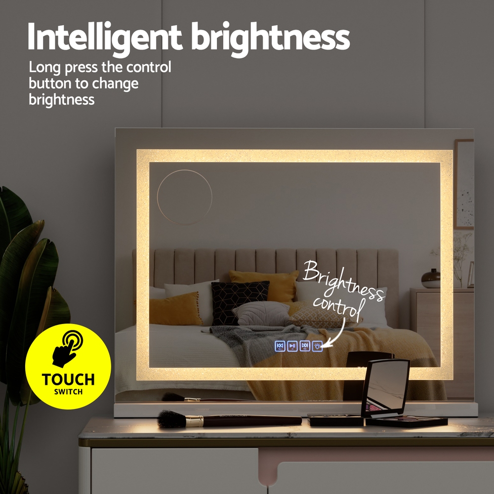 MM-E-FRAMELS-5846LED-GS-BT-139398-06 Embellir Bluetooth Makeup Mirror 58x46cm Hollywood Vanity with LED Light Crystal - Image 6