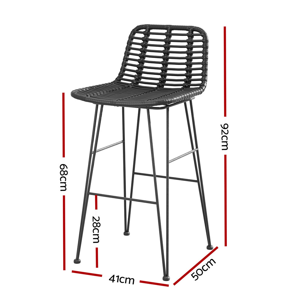 ODF-BA-TW-RATTAN-BK-X2-185484-01 Gardeon 2x Outdoor Bar Stools Rattan Black - Image 2