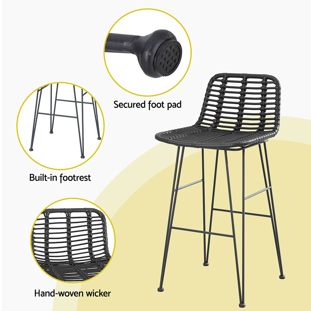 ODF-BA-TW-RATTAN-BK-X2-185484-04 Gardeon 2x Outdoor Bar Stools Rattan Black - Image 5