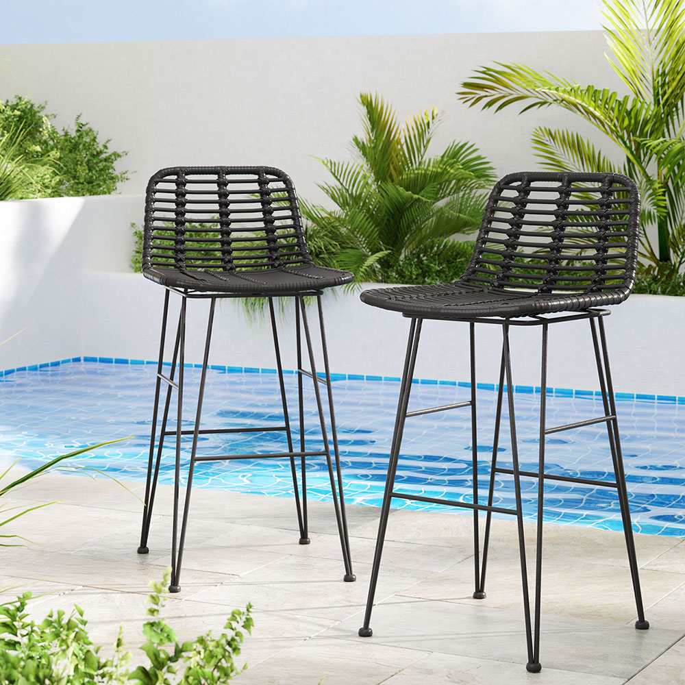 ODF-BA-TW-RATTAN-BK-X2-185484-06 Gardeon 2x Outdoor Bar Stools Rattan Black - Image 7