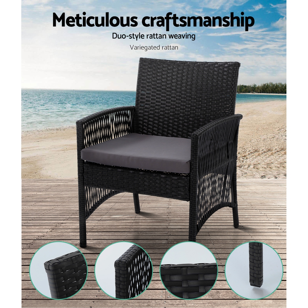 ODF-RATTAN-HARP-BK-AB-17070-02 Gardeon 4PCS Outdoor Sofa Set Wicker Harp Chair Table Garden Furniture Black - Image 3