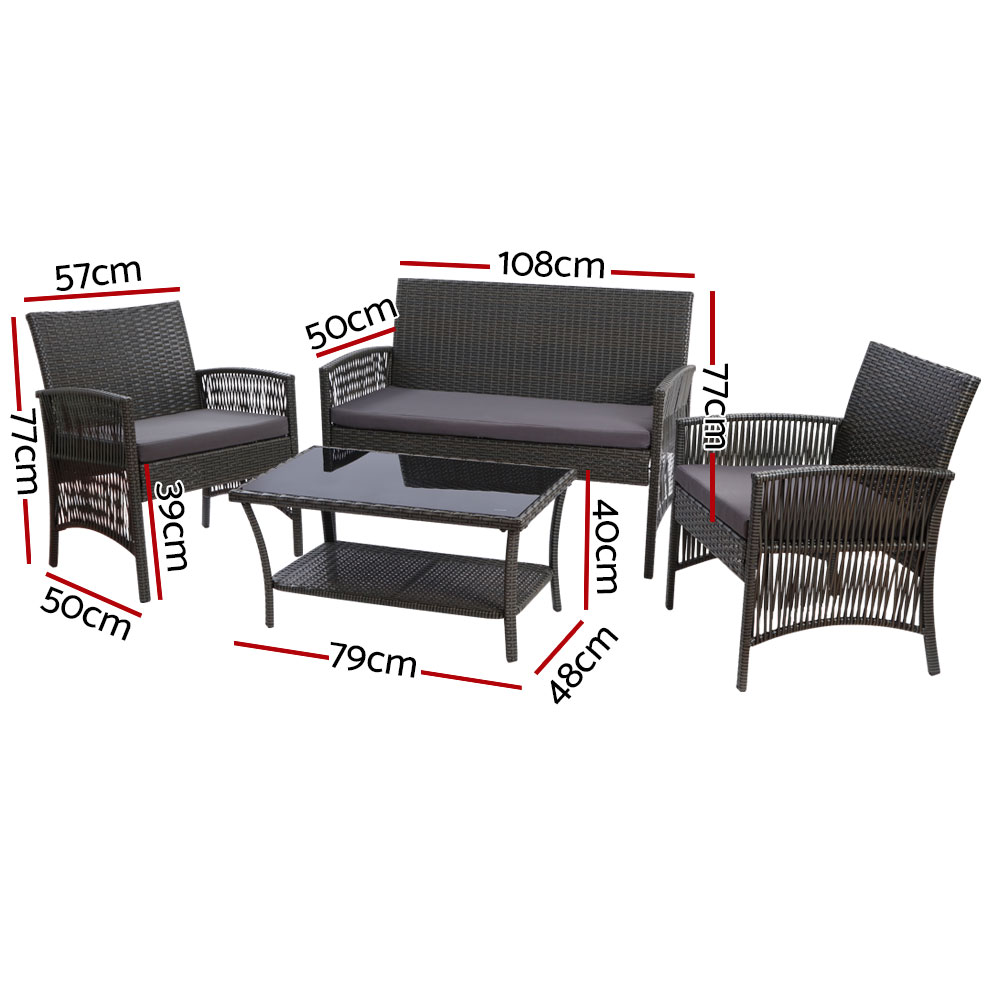 ODF-RATTAN-HARP-GE-AB-COVER-53228-01 Gardeon 4PCS Outdoor Sofa Set with Storage Cover Wicker Harp Chair Table Grey - Image 2