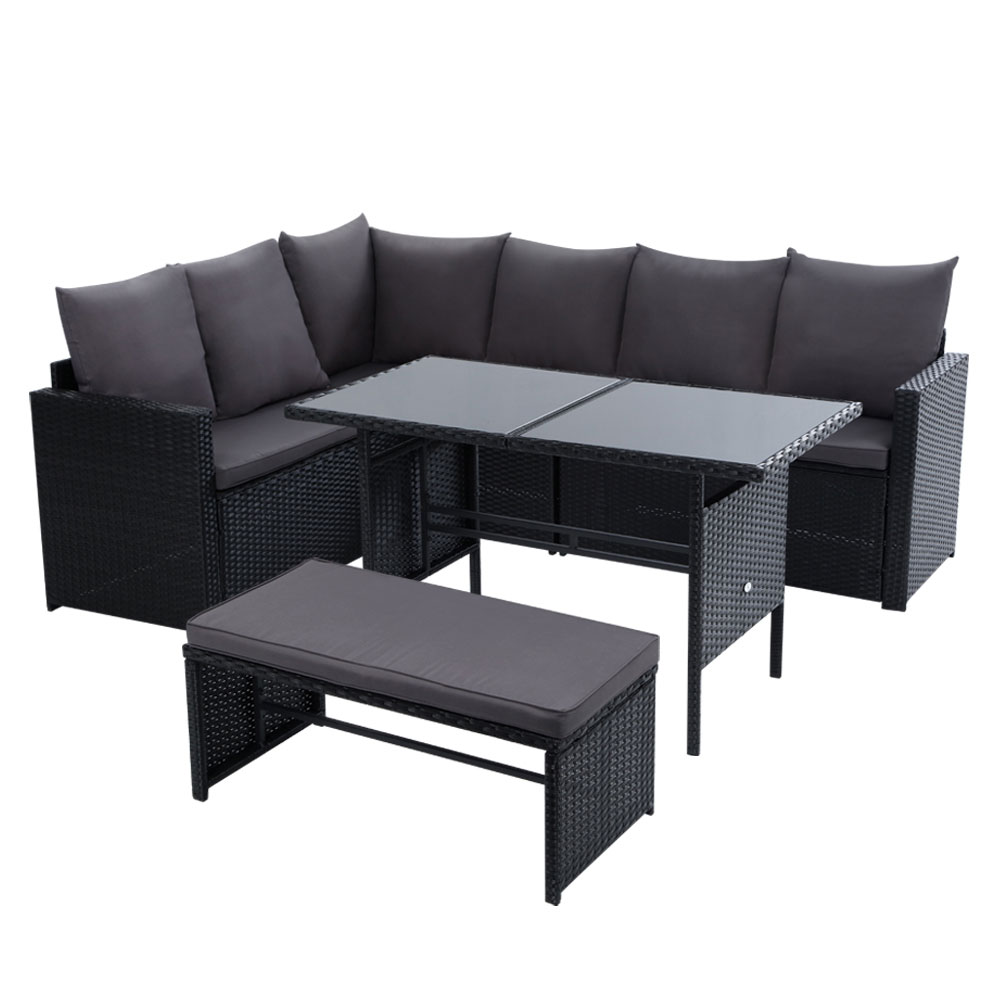 ODF-SDBOSS-1BENCH-BK-202502281620-07 Gardeon Outdoor Furniture Dining Setting Sofa Set Lounge Wicker 8 Seater Black - Image 7