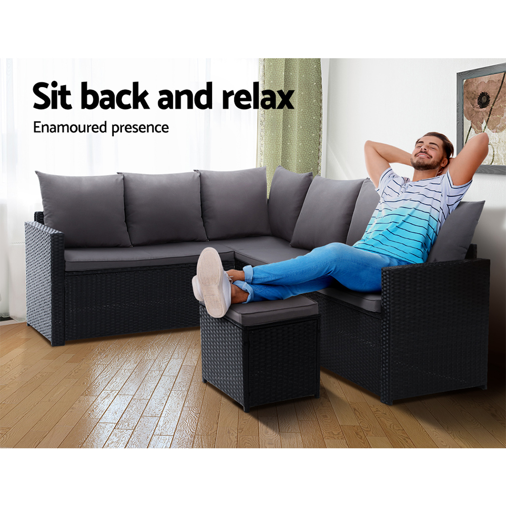 ODF-SDBOSS-3OTM-BK-202502281622-03 Gardeon Outdoor Furniture Dining Setting Sofa Set Lounge Wicker 9 Seater Black - Image 4