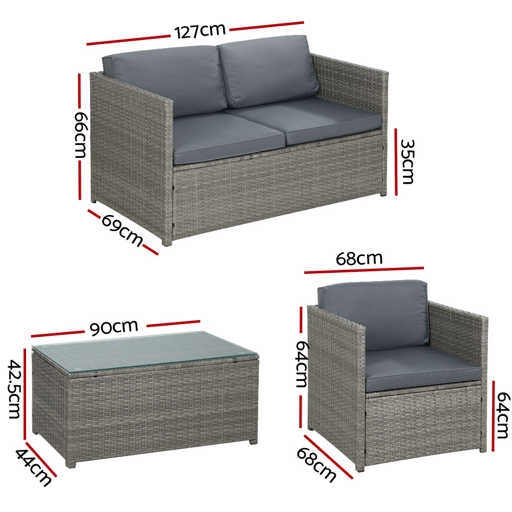 ODF-SOFA-4PCS-HJ-GE-AB-202502281538-01 Gardeon 4-Piece Outdoor Sofa Set Wicker Couch Lounge Setting Grey - Image 2