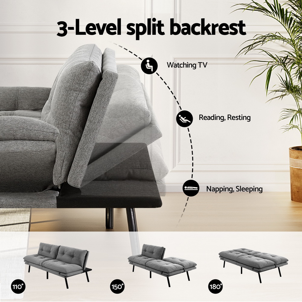 SBED-J-01-LIN-GY-AB-202506191532-03 Artiss Sofa Bed Convertible 3 Seater Couch Recliner Lounge Chair Fabric Grey - Image 4