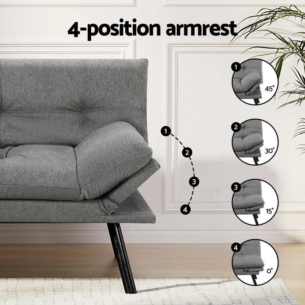 SBED-J-01-LIN-GY-AB-202506191532-04 Artiss Sofa Bed Convertible 3 Seater Couch Recliner Lounge Chair Fabric Grey - Image 5