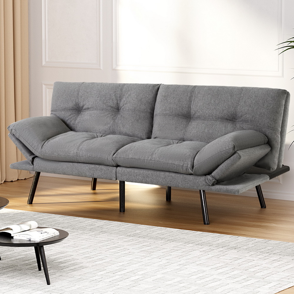 SBED-J-01-LIN-GY-AB-202506191532-06 Artiss Sofa Bed Convertible 3 Seater Couch Recliner Lounge Chair Fabric Grey - Image 7