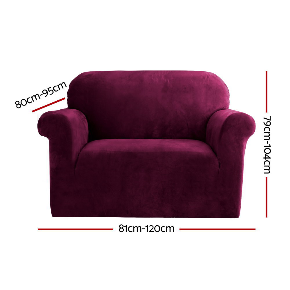 SCOVER-VEL-1-RD-01 Artiss Sofa Cover Couch Covers 1 Seater Velvet Ruby Red - Image 2