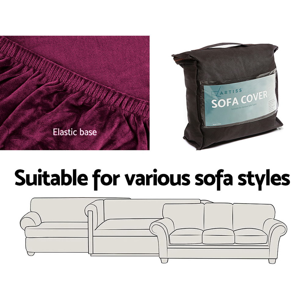 SCOVER-VEL-1-RD-04 Artiss Sofa Cover Couch Covers 1 Seater Velvet Ruby Red - Image 5