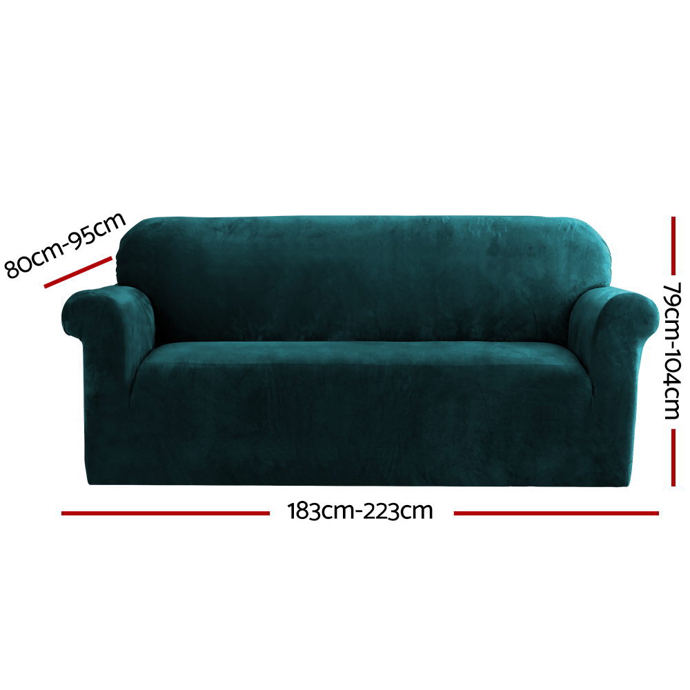 SCOVER-VEL-3-AG-01 Artiss Sofa Cover Couch Covers 3 Seater Velvet Agate Green - Image 2