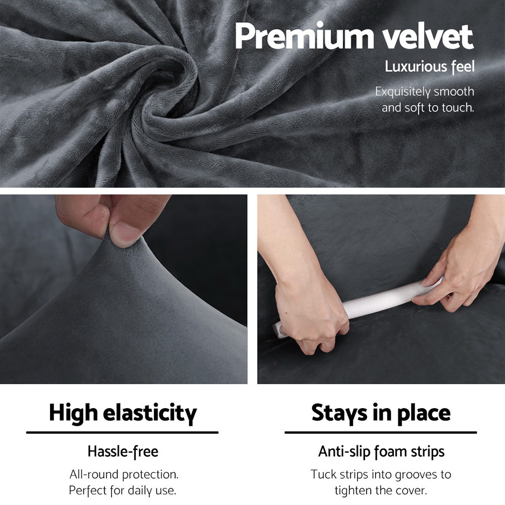 SCOVER-VEL-3-GY-02 Artiss Sofa Cover Couch Covers 3 Seater Velvet Grey - Image 3