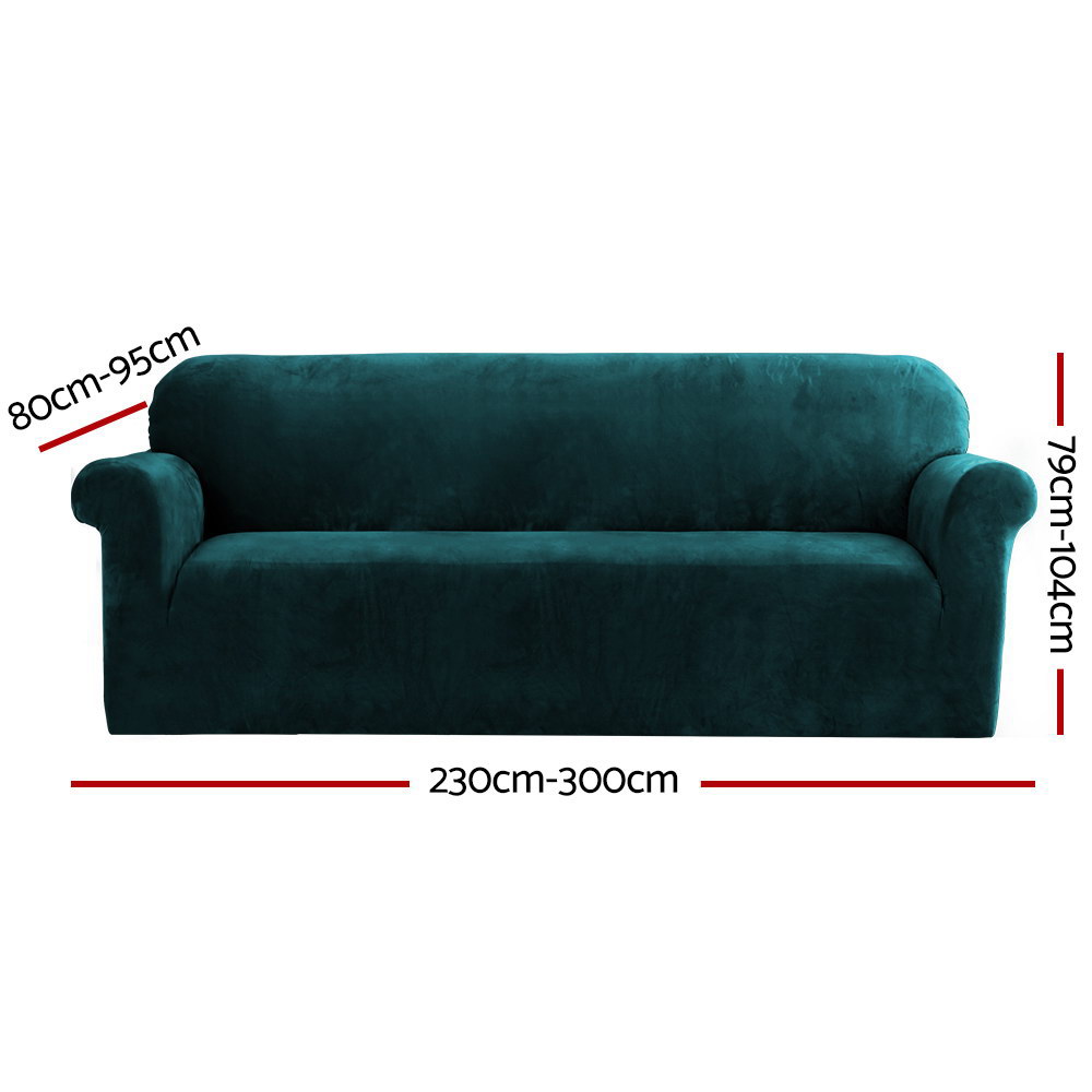 SCOVER-VEL-4-AG-01 Artiss Sofa Cover Couch Covers 4 Seater Velvet Agate Green - Image 2
