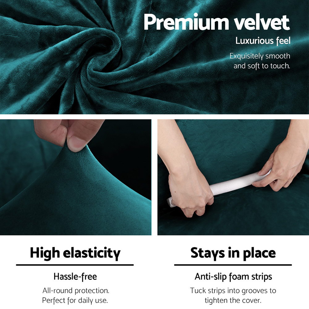 SCOVER-VEL-4-AG-02 Artiss Sofa Cover Couch Covers 4 Seater Velvet Agate Green - Image 3