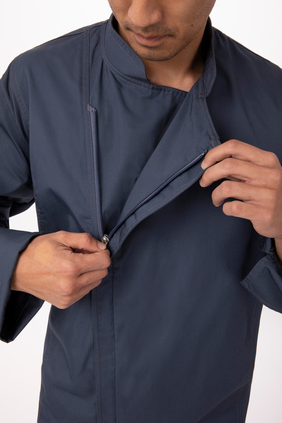 V107-BCLZ008-BLU-XL-217666-04 Hartford Men's Blue Zipper XL Chef Jacket by Chef Works - Image 5