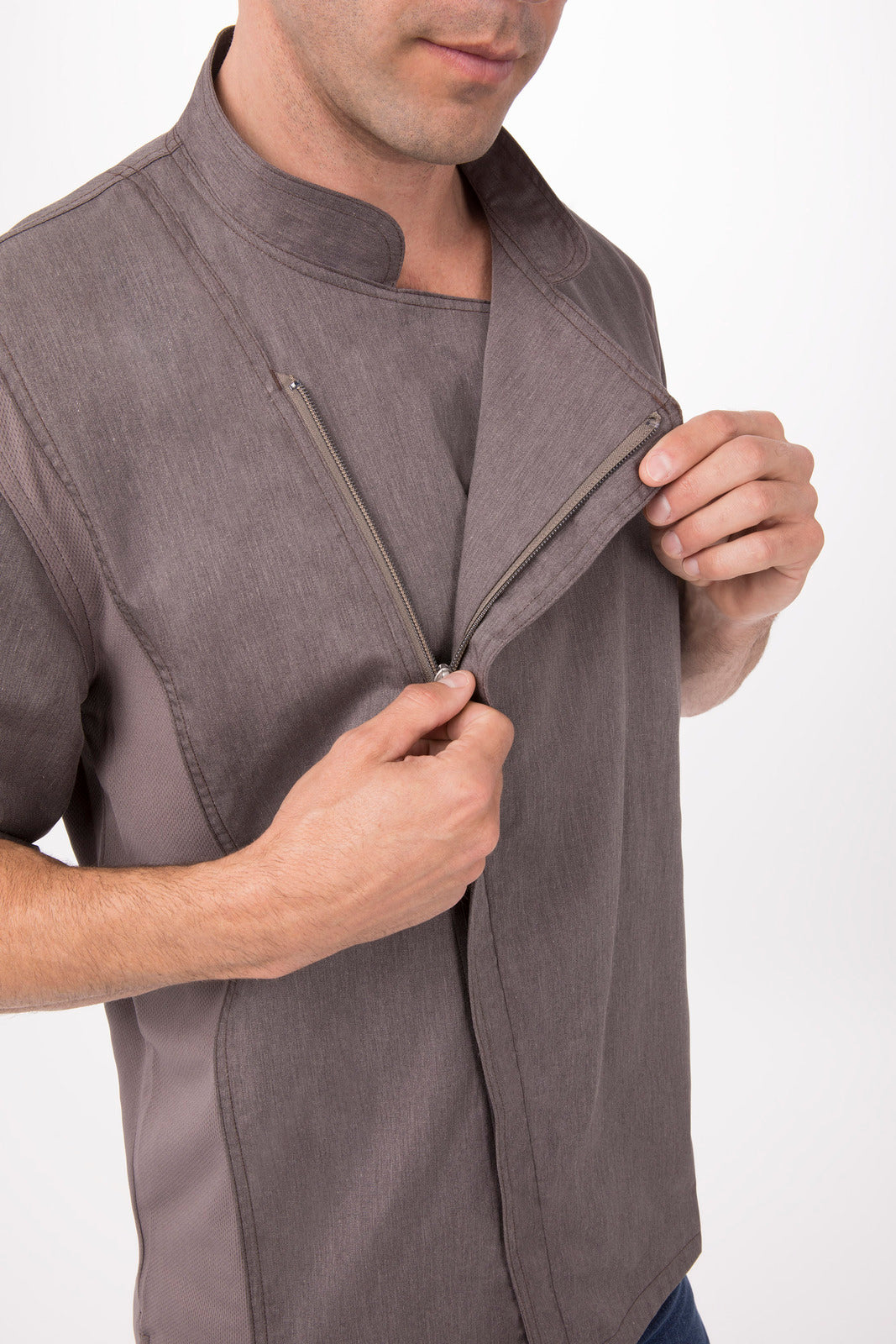 V107-BCLZ008-GPG-S-217641-03 Hartford Men's Graphite Grey Zipper S Chef Jacket by Chef Works - Image 4