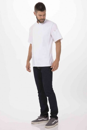 V107-BCSZ009-WHT-M-217557-03 Springfield Men's White Zipper M Chef Jacket by Chef Works - Image 4