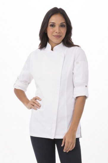 V107-BCWLZ005-WHT-S-217711-00 Hartford Women's White Zipper S Chef Jacket by Chef Works - Image 1