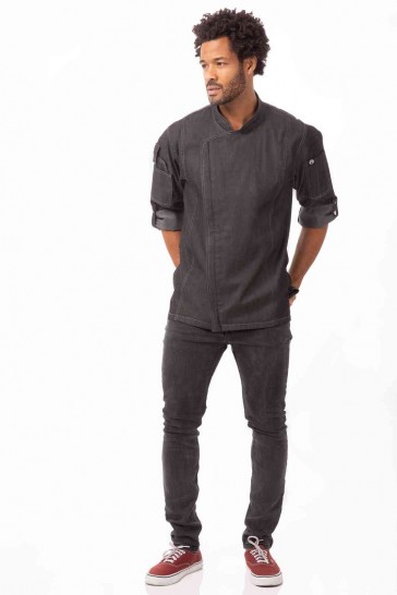 V107-EXDZ001-BLK-XL-217607-01 Gramercy Men's Denim Black Zipper XL Chef Jacket by Chef Works - Image 2