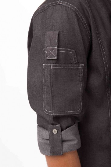 V107-EXDZ001-BLK-XL-217607-03 Gramercy Men's Denim Black Zipper XL Chef Jacket by Chef Works - Image 4