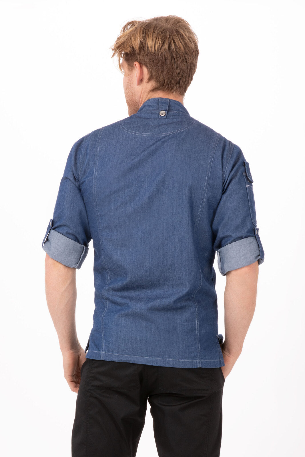 V107-EXDZ001-IBL-3XL-217615-01 Gramercy Men's Denim Indigo Blue 3XL Zipper Chef Jacket by Chef Works - Image 2