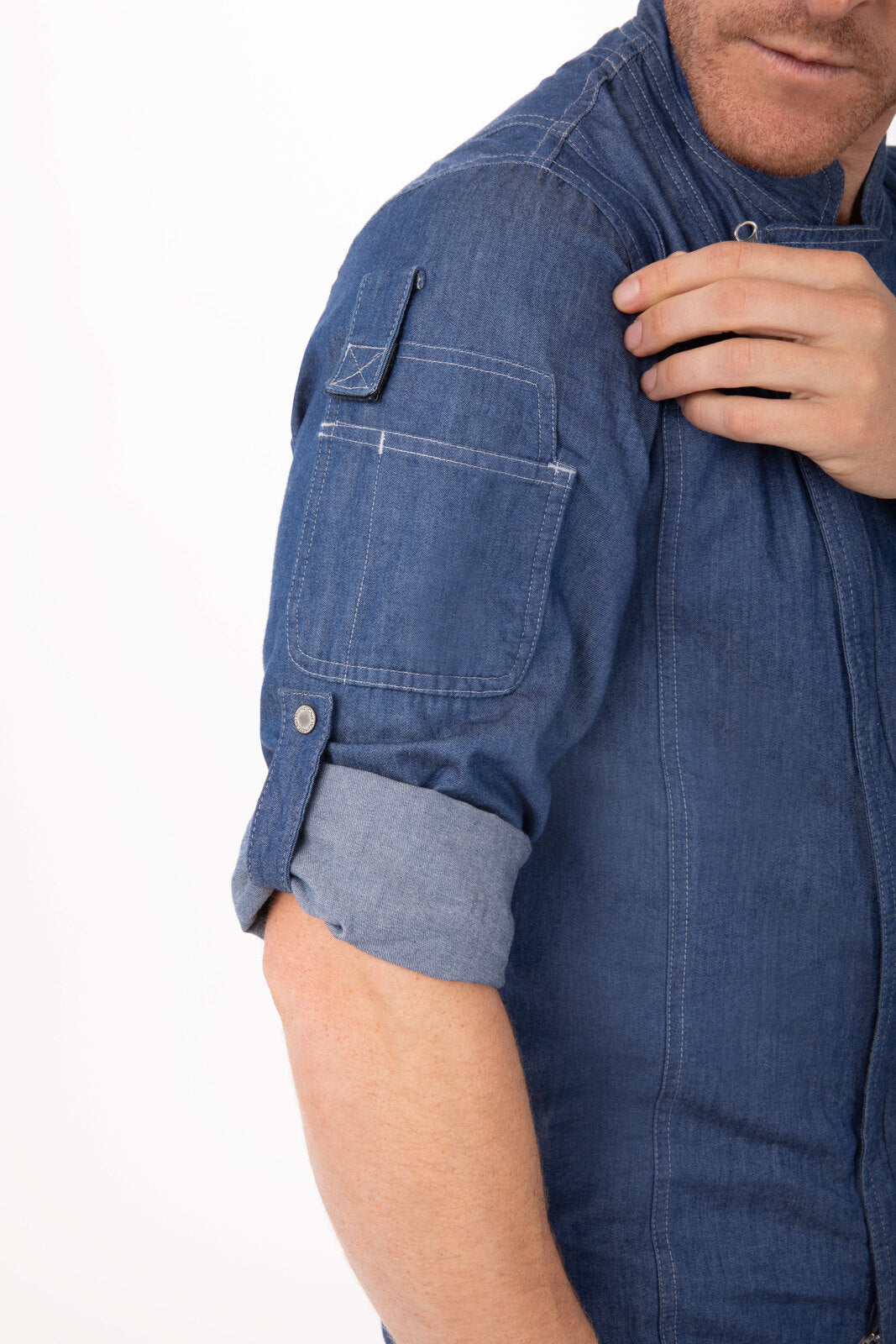 V107-EXDZ001-IBL-3XL-217615-04 Gramercy Men's Denim Indigo Blue 3XL Zipper Chef Jacket by Chef Works - Image 5