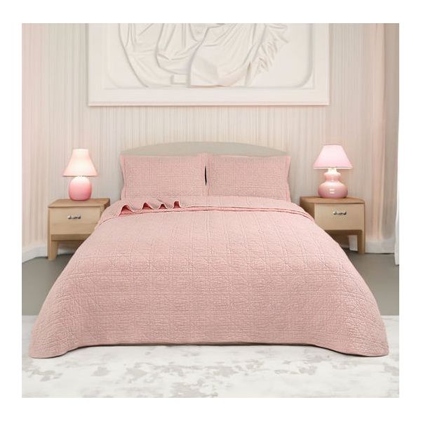 V107-KD5700Q-197677-00 Crystal Rose 100% Cotton Quilted 3 pcs Bedspread Coverlet Set Queen - Image 1