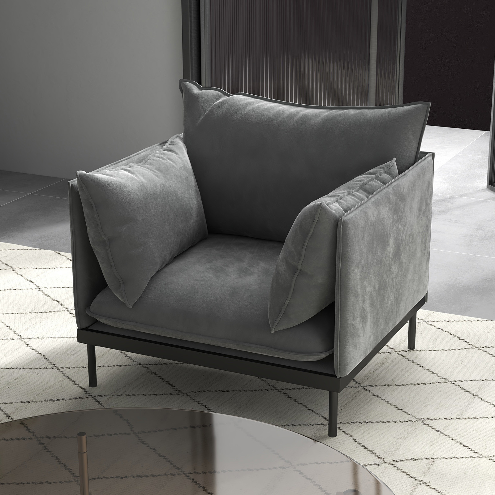 V160-10003625-65473-01 Casa Decor Camilla Luxury Upholstered 1 Seater Sofa Armchair Light Grey - Image 2