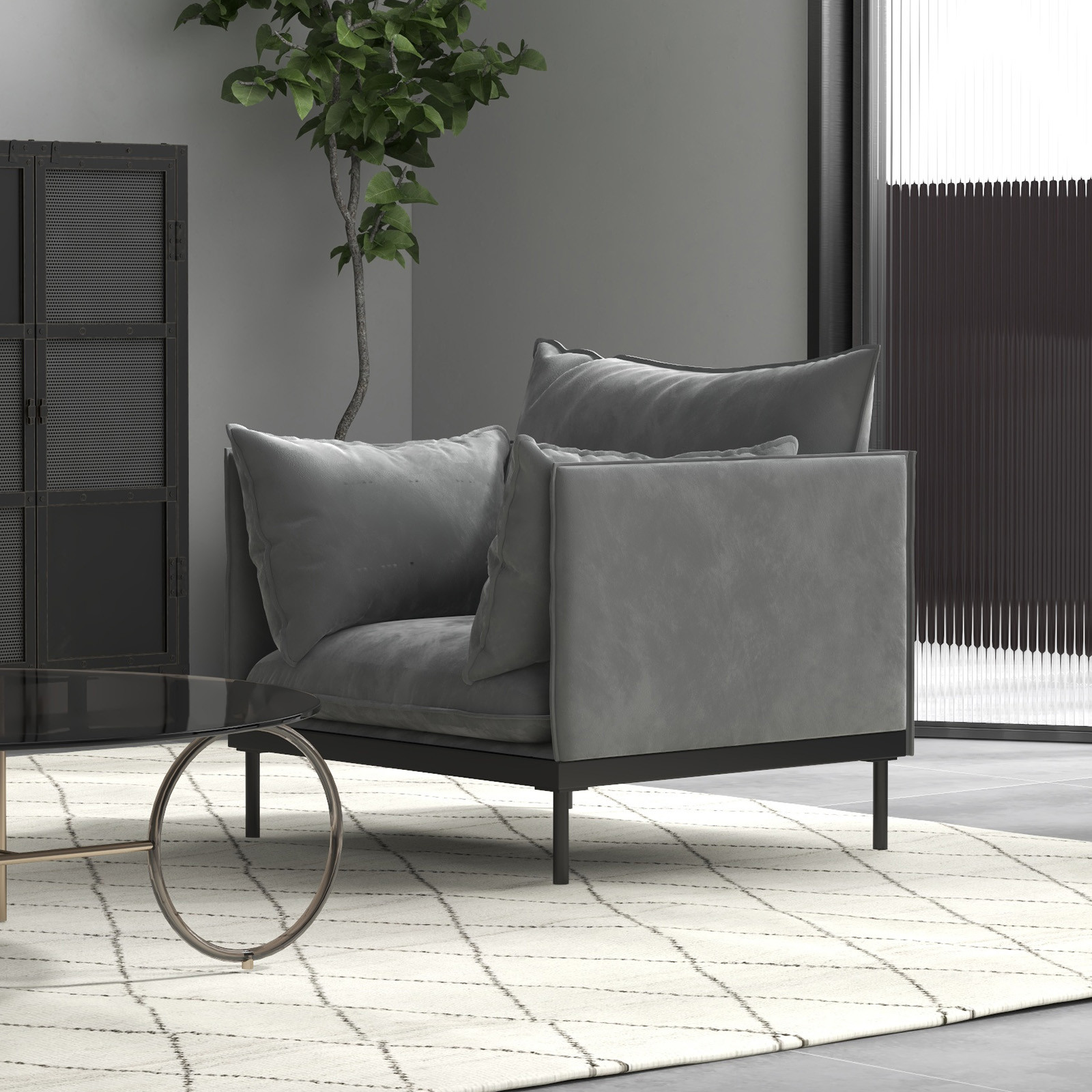 V160-10003625-65473-02 Casa Decor Camilla Luxury Upholstered 1 Seater Sofa Armchair Light Grey - Image 3