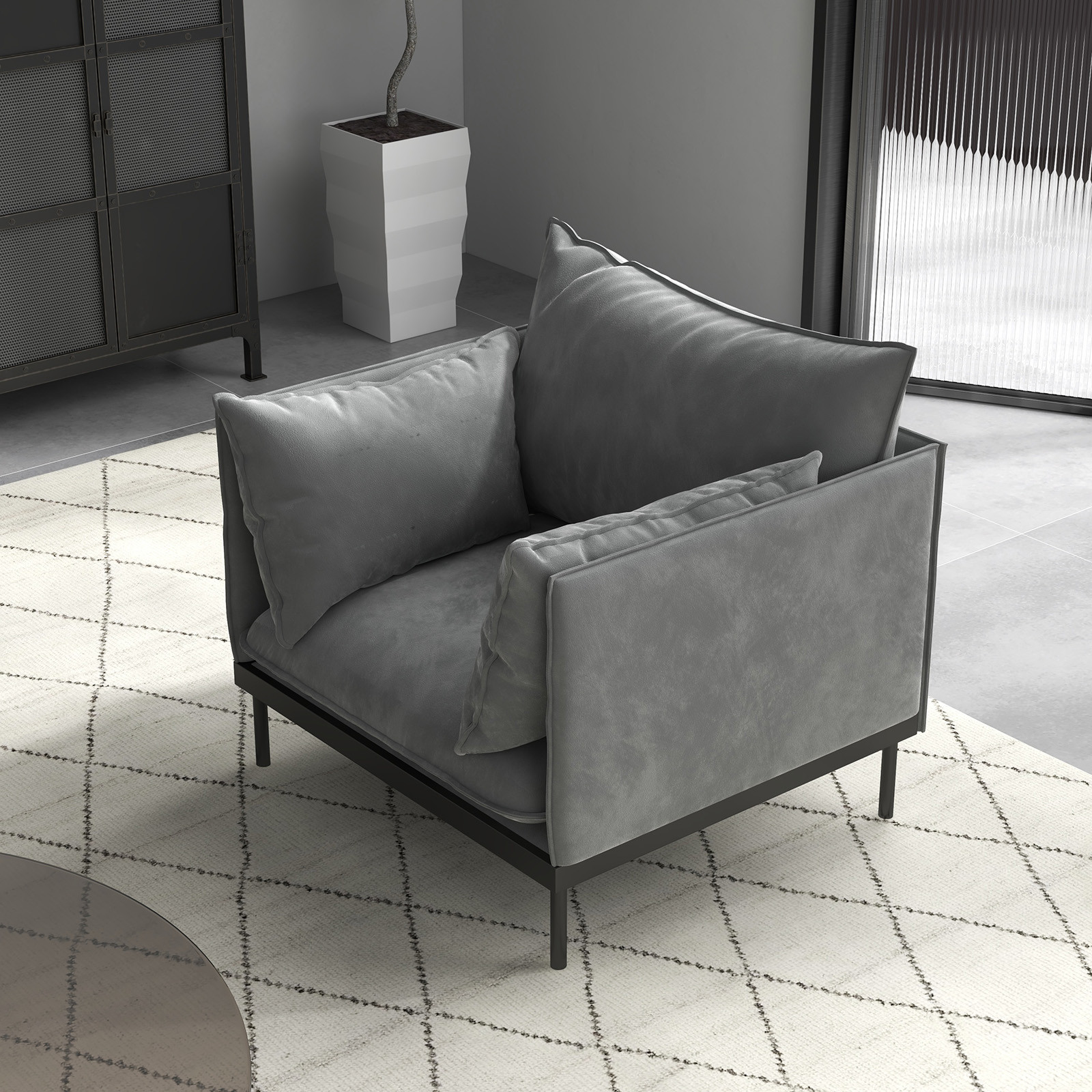 V160-10003625-65473-03 Casa Decor Camilla Luxury Upholstered 1 Seater Sofa Armchair Light Grey - Image 4