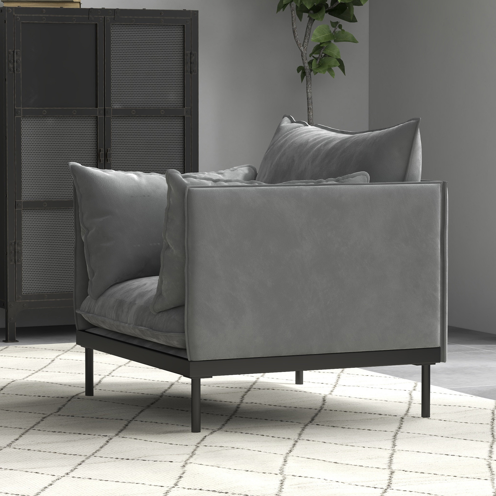 V160-10003625-65473-04 Casa Decor Camilla Luxury Upholstered 1 Seater Sofa Armchair Light Grey - Image 5