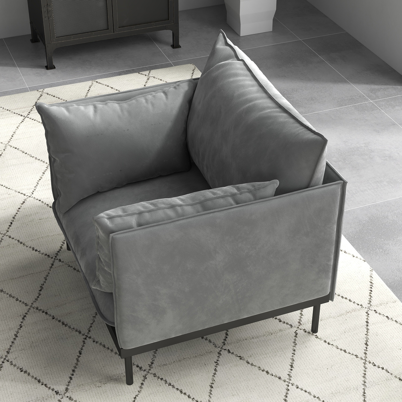 V160-10003625-65473-05 Casa Decor Camilla Luxury Upholstered 1 Seater Sofa Armchair Light Grey - Image 6
