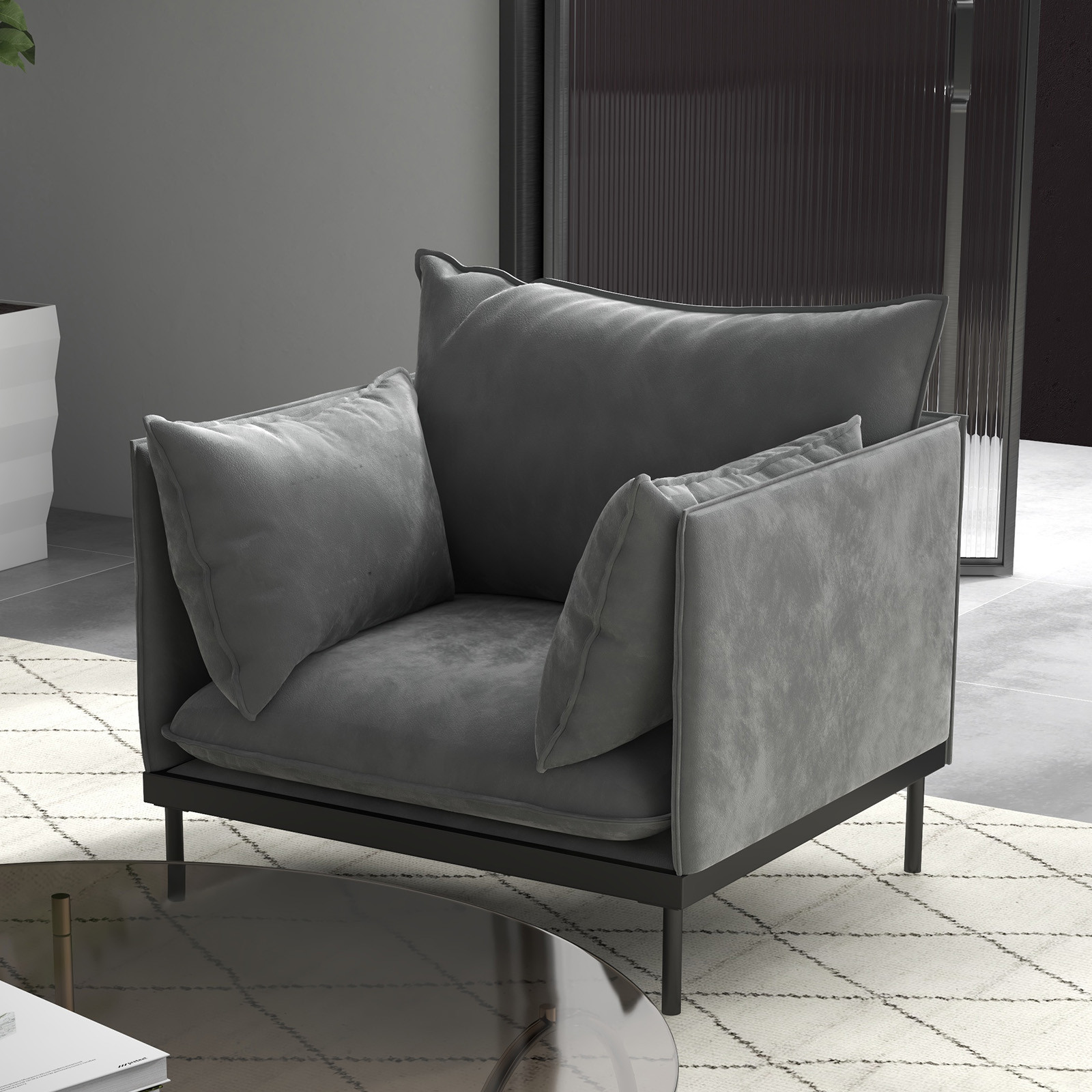 V160-10003625-65473-08 Casa Decor Camilla Luxury Upholstered 1 Seater Sofa Armchair Light Grey - Image 9