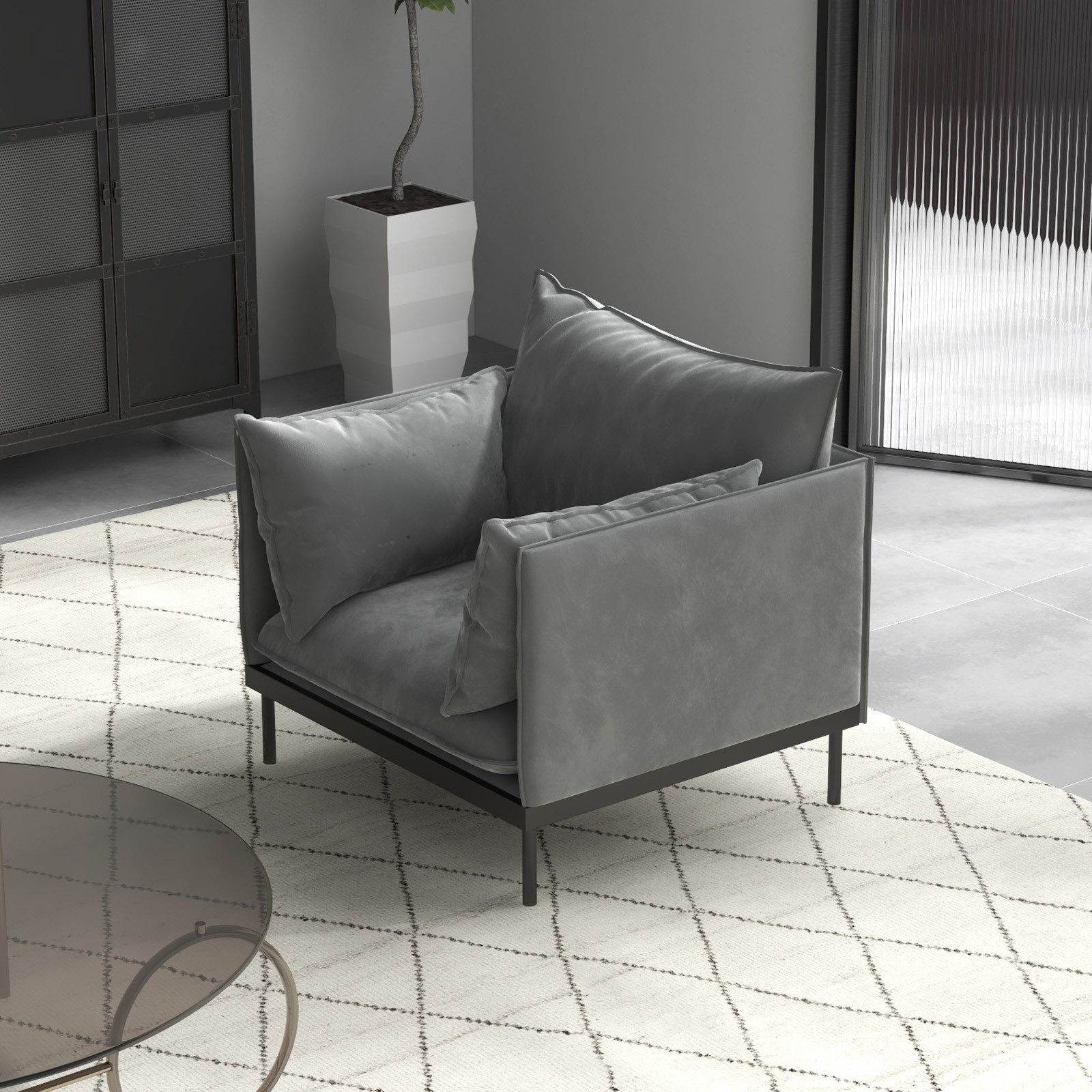V160-10003625-65473-10 Casa Decor Camilla Luxury Upholstered 1 Seater Sofa Armchair Light Grey - Image 11