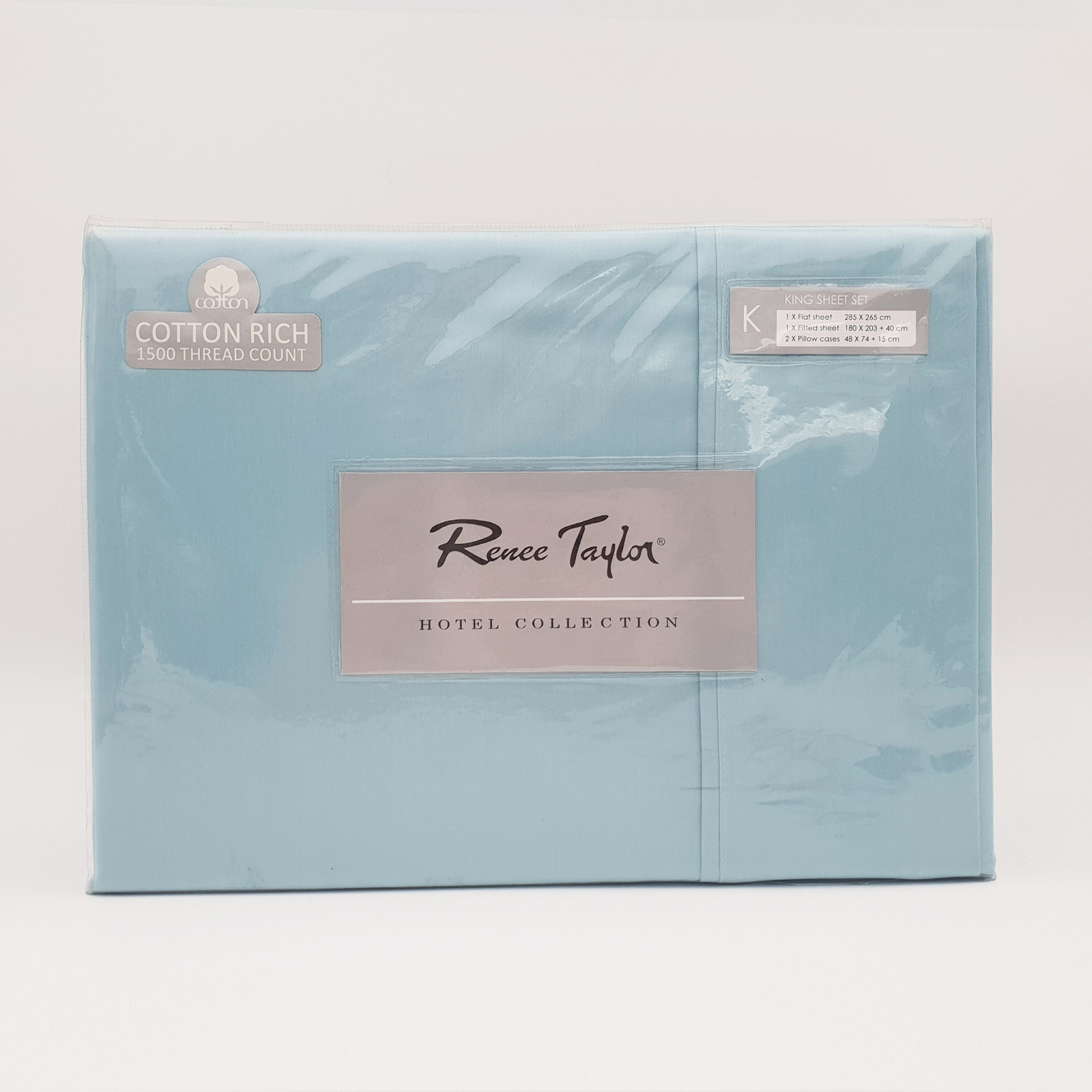 V160-501825_V160-501825-03_1 Renee Taylor 1500 Thread Count Pure Soft Cotton Blend Flat & Fitted Sheet Set Mist King - Image 1