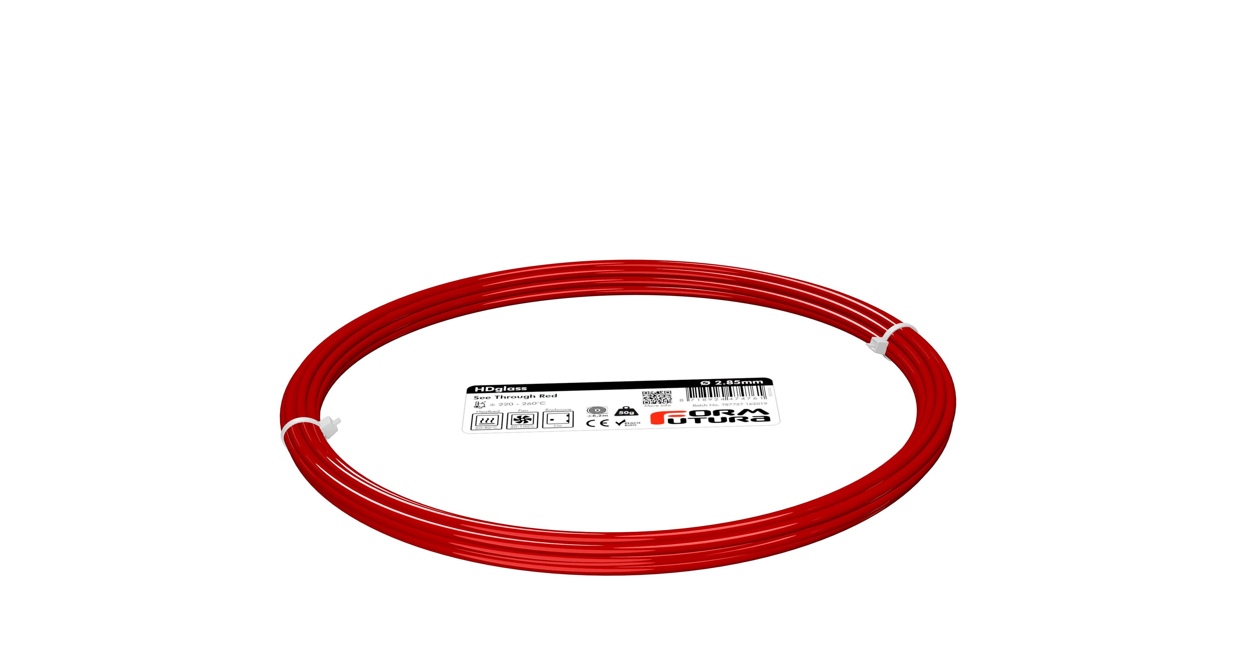 V177-285HDGLA-BLIRED-0050_8718924474761_HDGlass-See-Through-Red-285-50g__15984_1 PETG Filament HDglass 2.85mm Blinded Red 50 gram 3D Printer Filament - Image 1