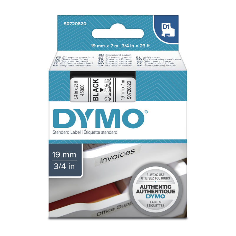 V177-D-DYS0720820_uc__91368_1 DYMO Black on Clear 19mmx7m Tape - Image 1