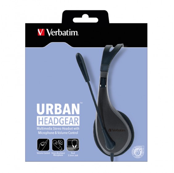 V177-L-SPH-41646_SPH-41646__09170_1 Verbatim Multimedia Headset with Microphone - Wide Frequency Stereo, 40mm Drivers, Comfortable Ergonomic Fit, Adjustable, Built-in, omni-directional - Image 1