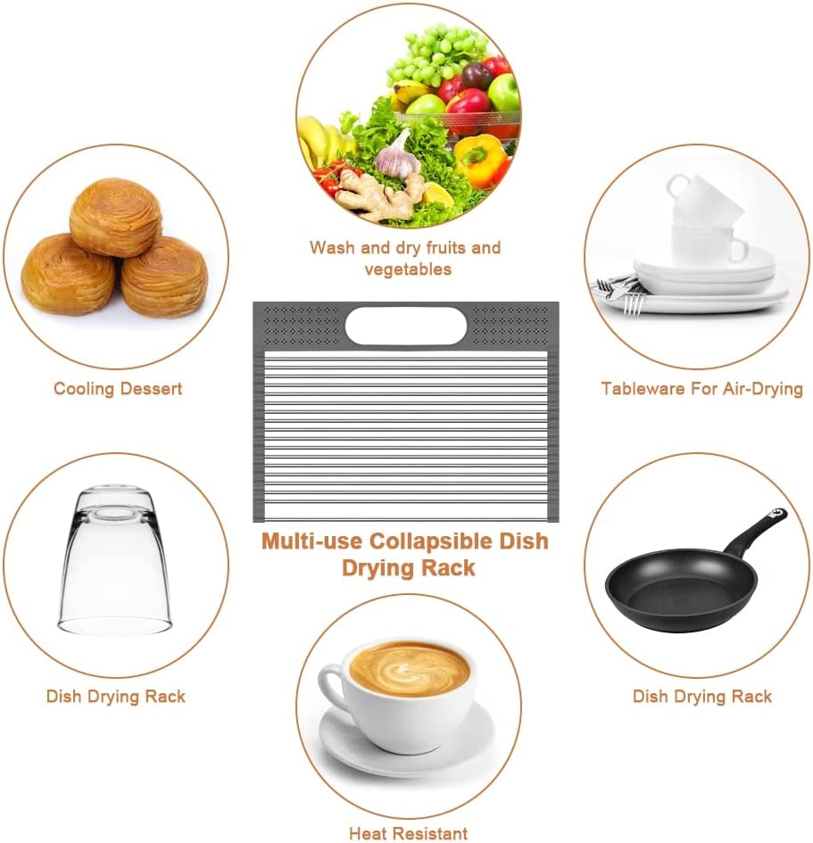 V178-36044-98638-02 2 Pack Large Stainless Steel Roll Up Dish Drying Rack with Utensil Holder for Home Kitchen - Image 3