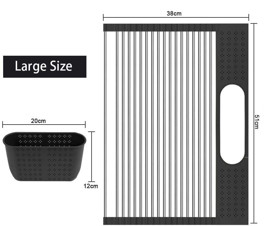 V178-36044-98638-07 2 Pack Large Stainless Steel Roll Up Dish Drying Rack with Utensil Holder for Home Kitchen - Image 8