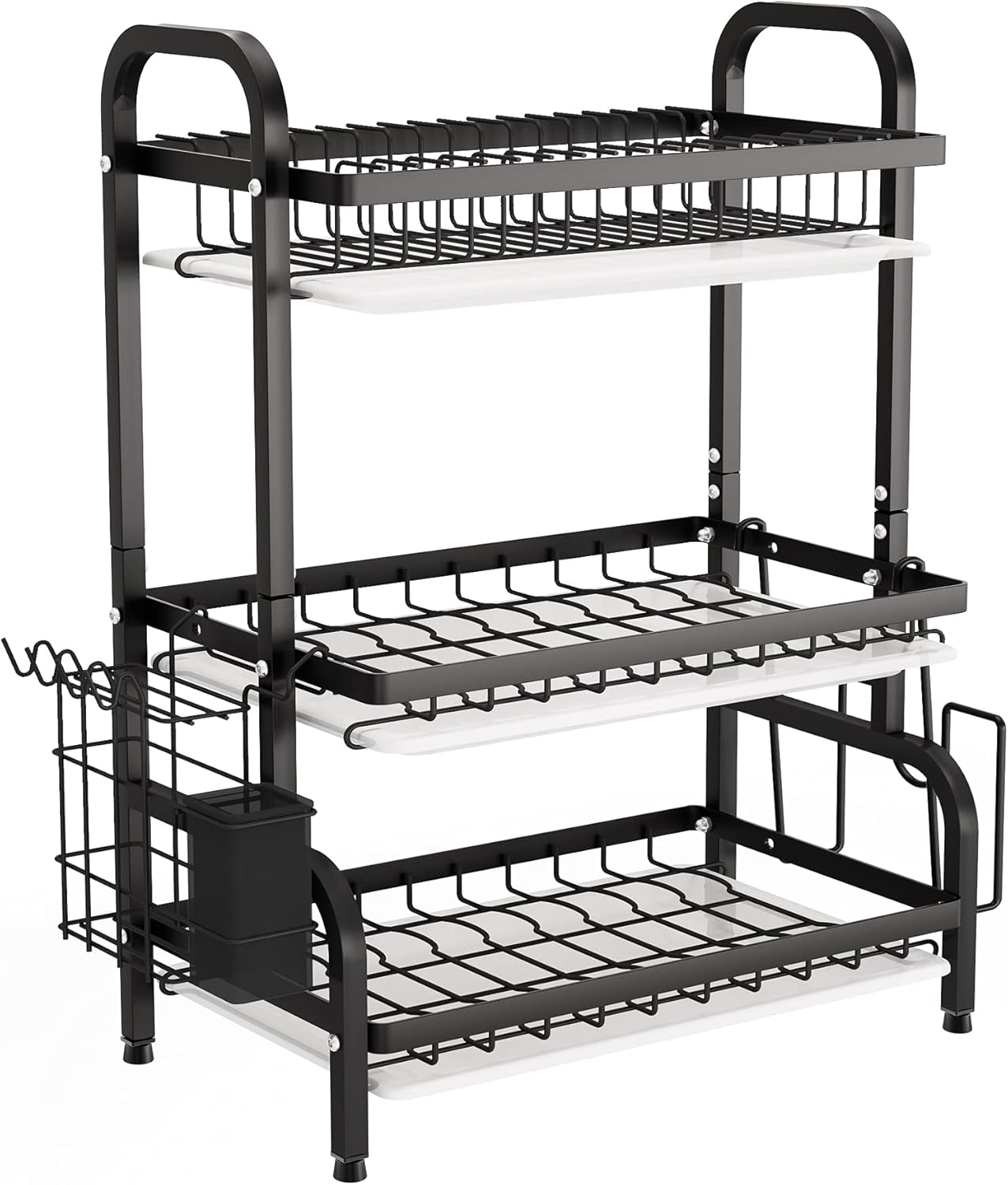 V178-36116-216255-08 Dish Drying Rack 3 Tier Large Capacity Kitchen Storage with Utensil and Cutting Board Holder - Image 9