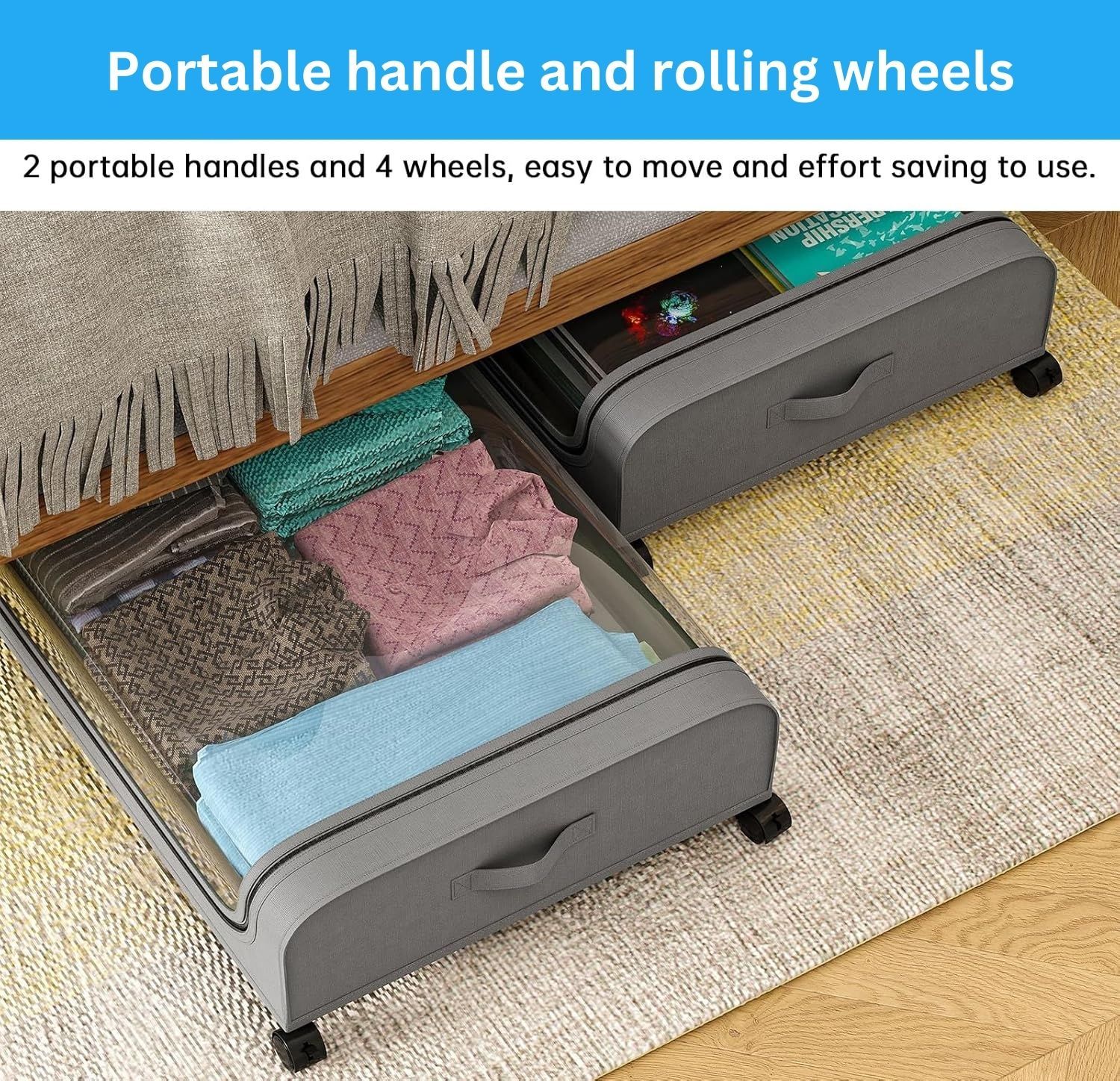 V178-36123-216250-03 XXL Under Bed Rolling Storage Containers with 50L Large Capacity and Wheels - Image 4